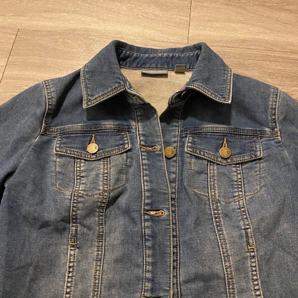 New York & Co. cotton blue denim casual button down long sleeve jacket size XS - Picture 2 of 8